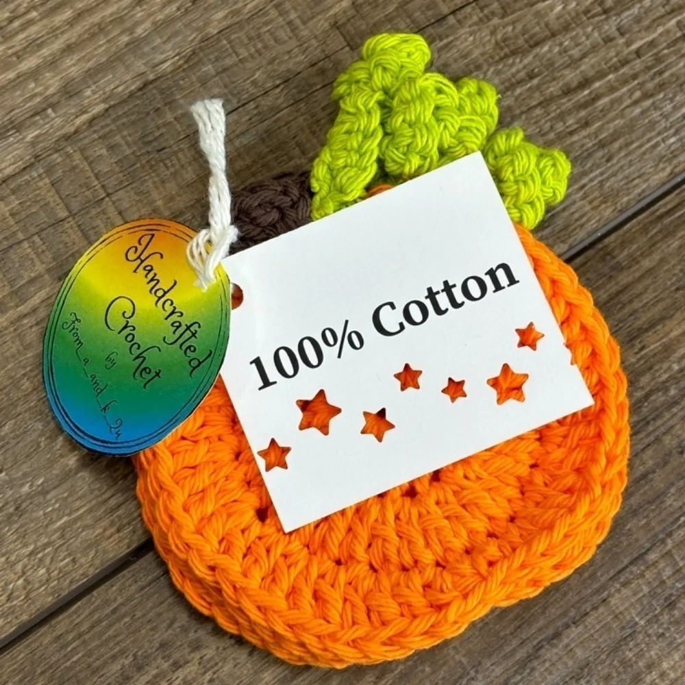 Pumpkin Cup Mug Coasters Set of‎ 4 Handcrafted Crochet by Seller Cotton